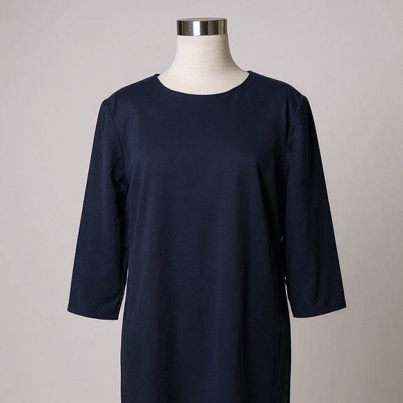 MM LaFleur Navy Blue 3/4 Sleeve Sheath Work Dress Size 12 - Picture 3 of 11